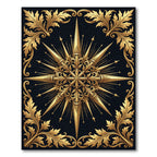 Ornate Golden Compass Star Medallion Rug