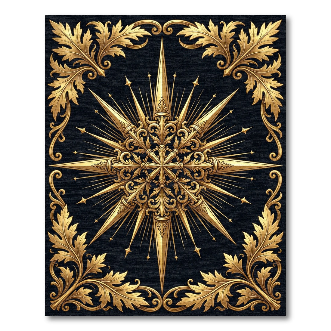 Ornate Golden Compass Star Medallion Rug