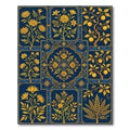 Golden Floral Botanical Navy Tile Collage Rug