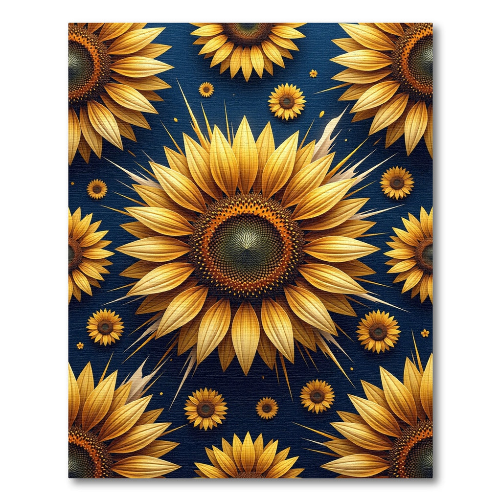 Radiant Golden Sunflowers on Navy Blue Rug