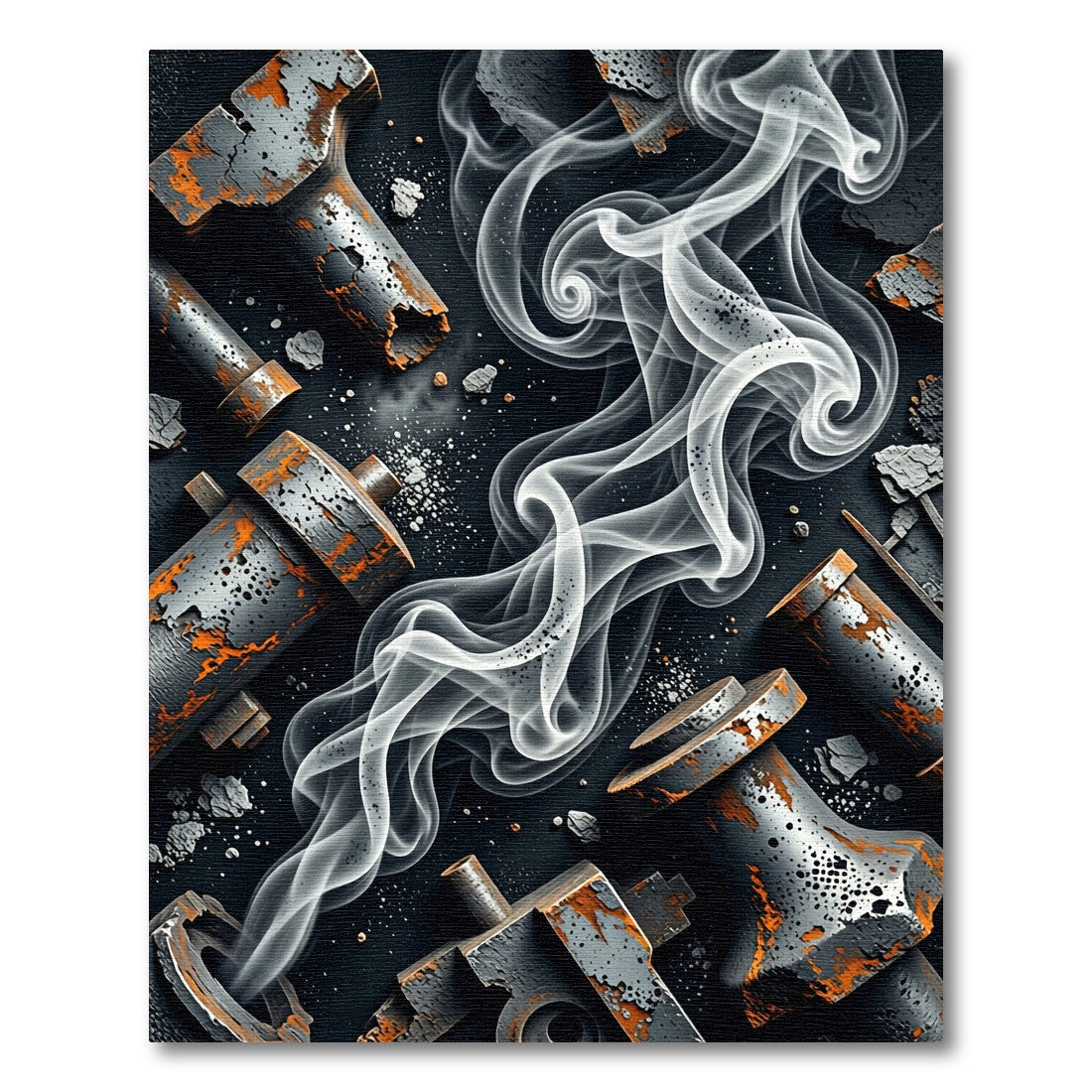 Smoky Industrial Steel Abstract Rust Art Rug