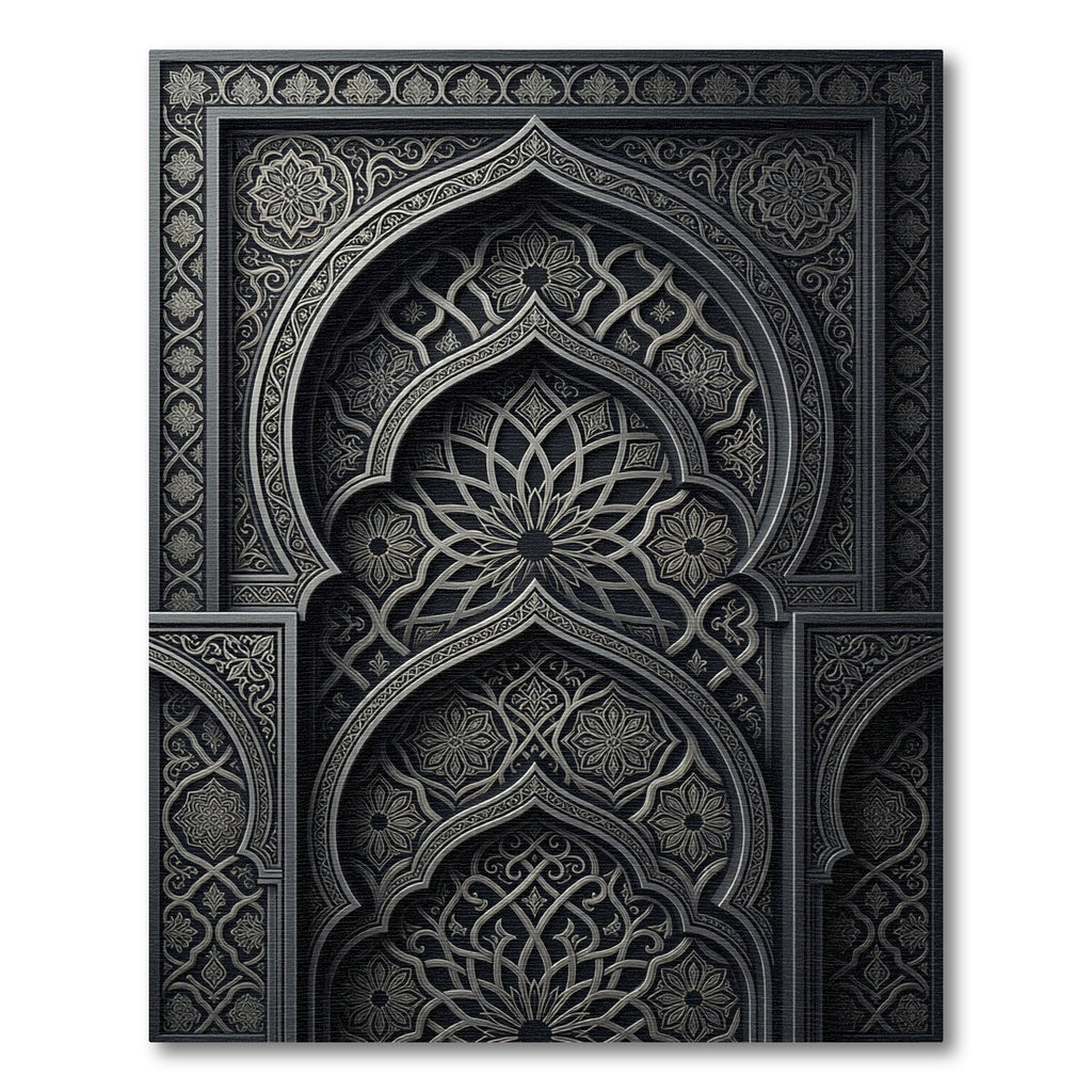 Charcoal Silver Ornate Architectural Arched Rug