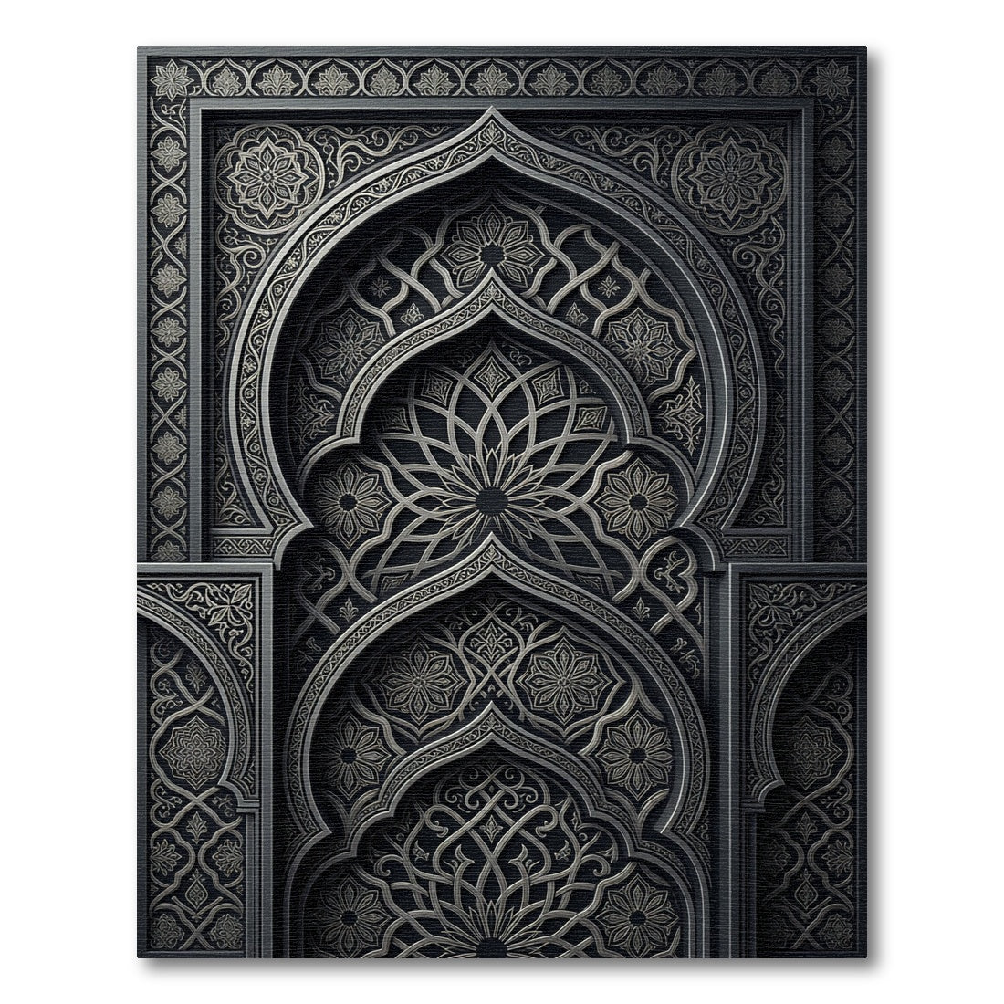 Charcoal Silver Ornate Architectural Arched Rug