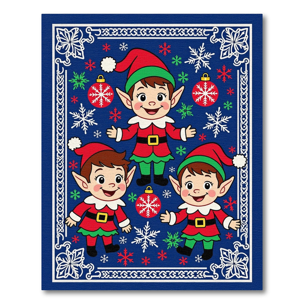 Three Cheerful Christmas Elves Rug
