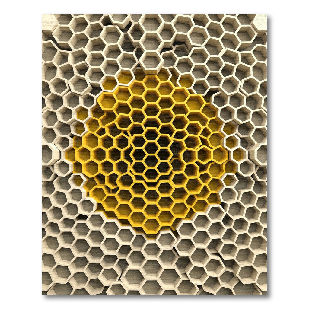 Golden Honeycomb Geometric Relief Sculpture Rug