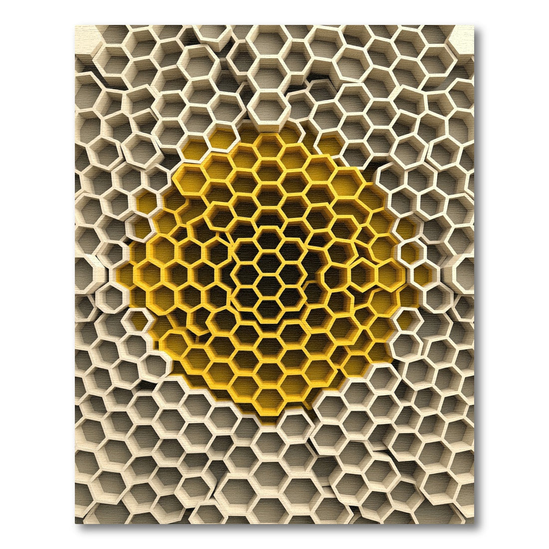 Golden Honeycomb Geometric Relief Sculpture Rug