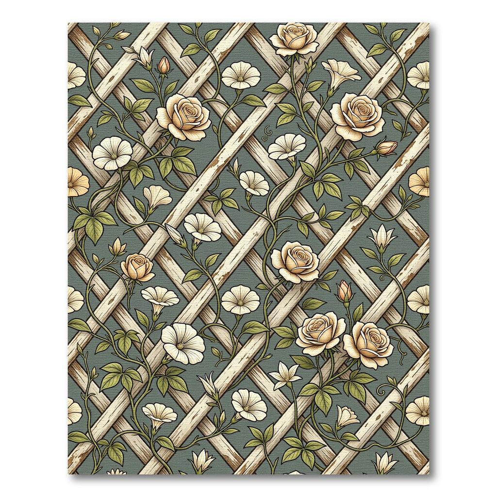 Sage Floral Trellis Climbing Rose Rug