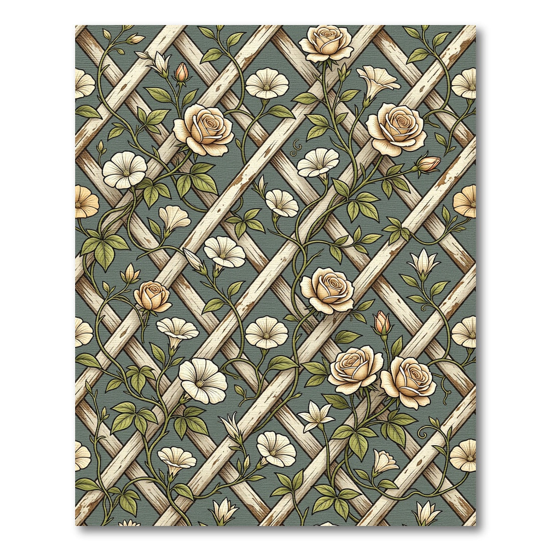 Sage Floral Trellis Climbing Rose Rug