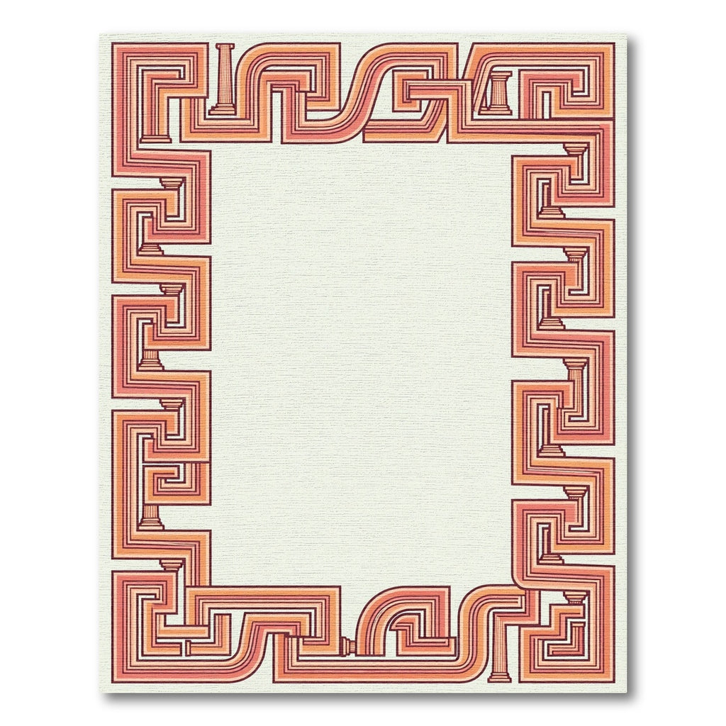 Classic Coral Geometric Maze border Rug