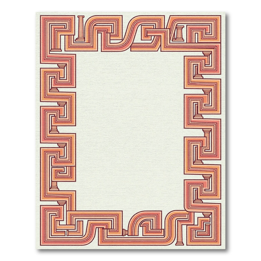 Classic Coral Geometric Maze border Rug