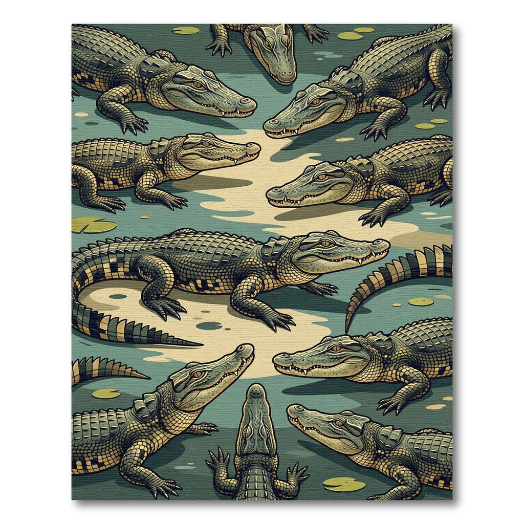 Reptilian Swamp Green Alligator Assemblage Rug