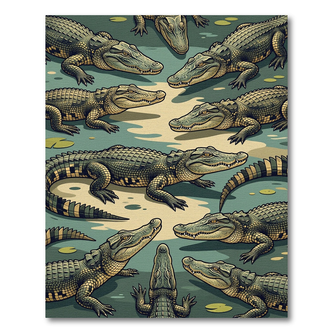Reptilian Swamp Green Alligator Assemblage Rug