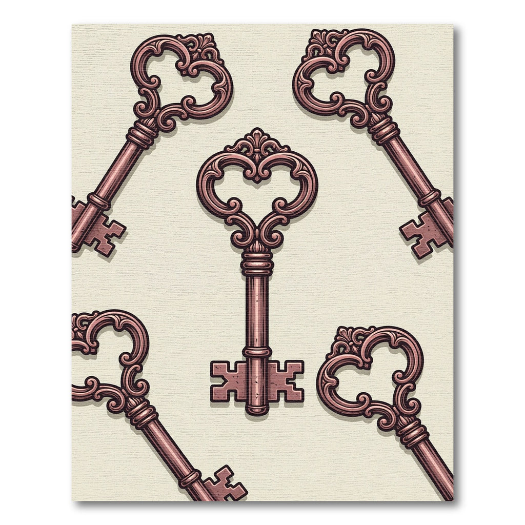 Ornate Rose Gold Antique Keys Rug