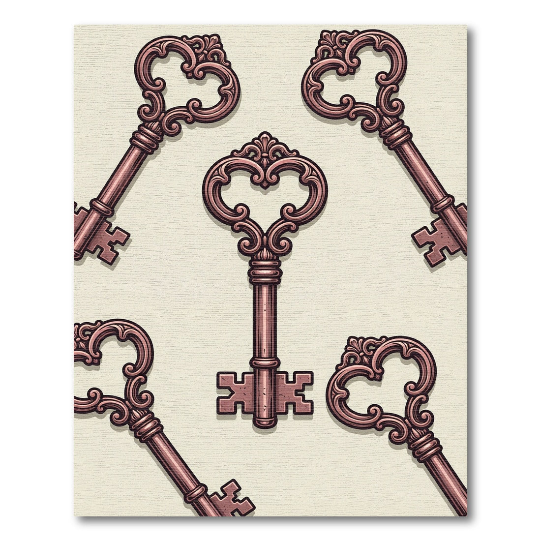 Ornate Rose Gold Antique Keys Rug