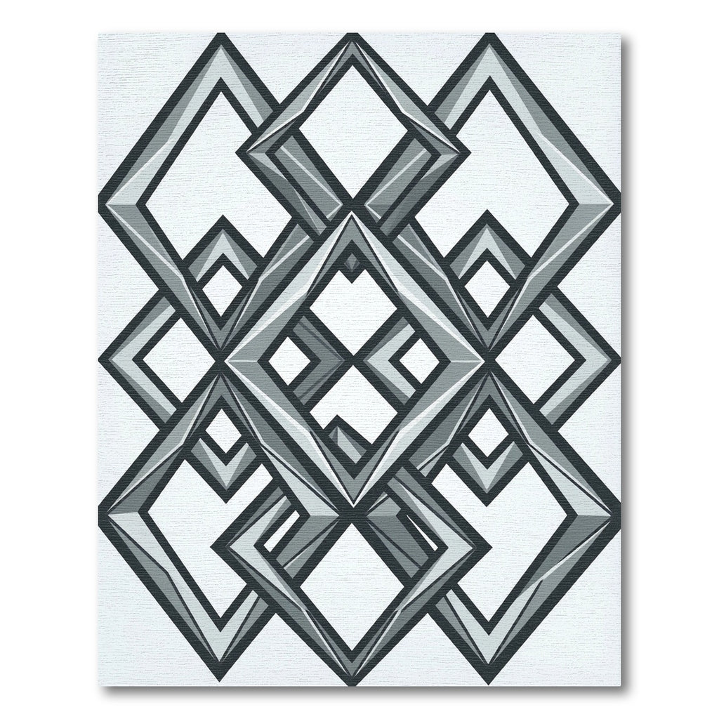 Modern Monochrome Interlocking Geometric Diamond Rug