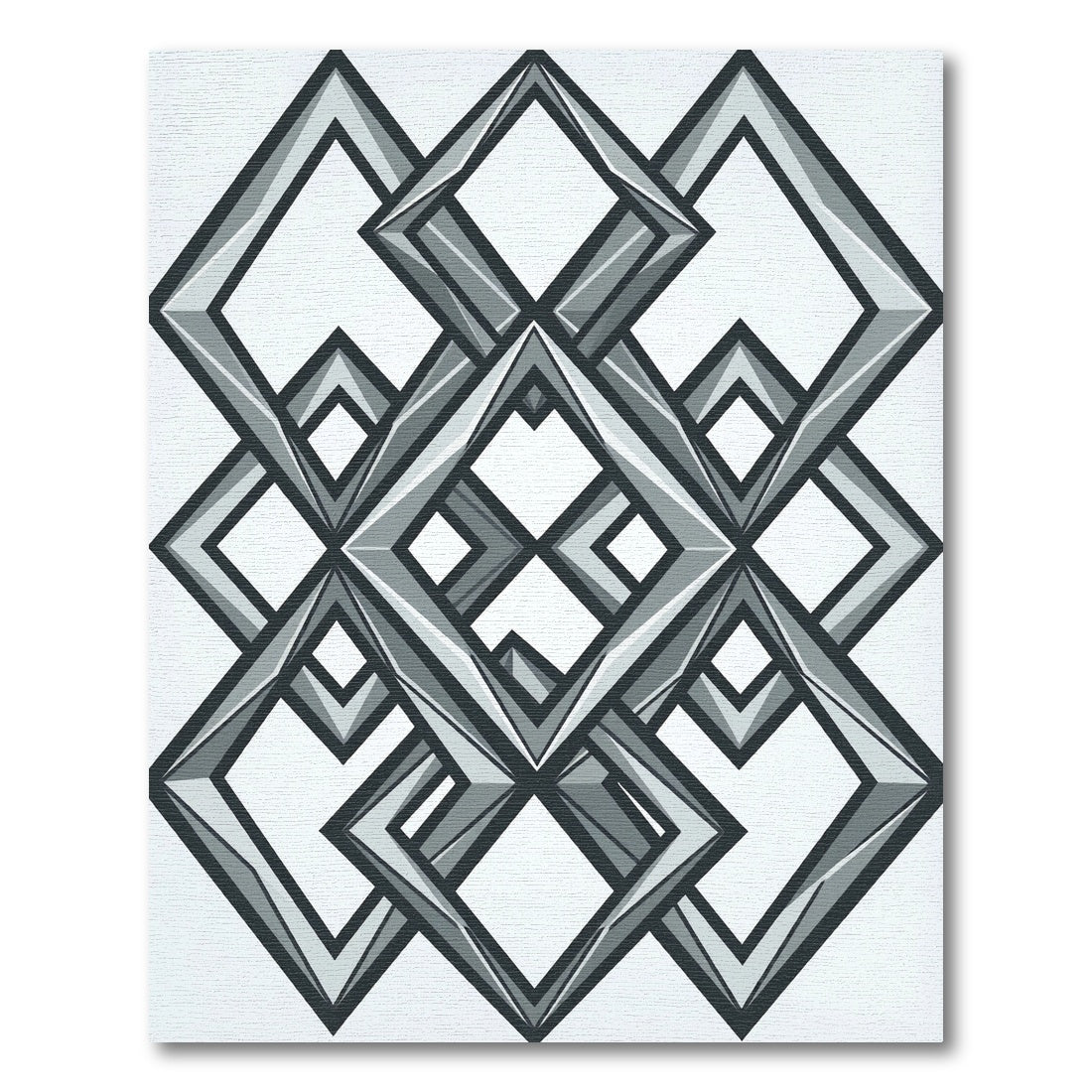 Modern Monochrome Interlocking Geometric Diamond Rug