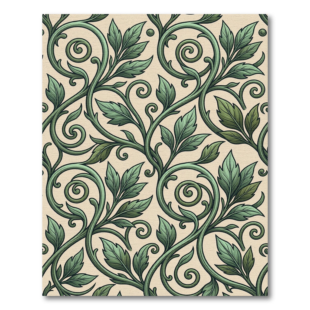 Elegant Sage Green Scrolling Leaf Vine Rug