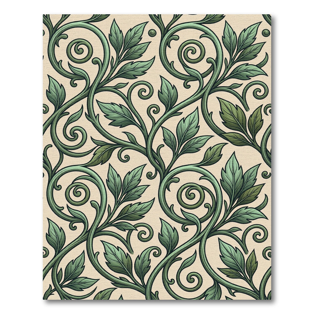 Elegant Sage Green Scrolling Leaf Vine Rug