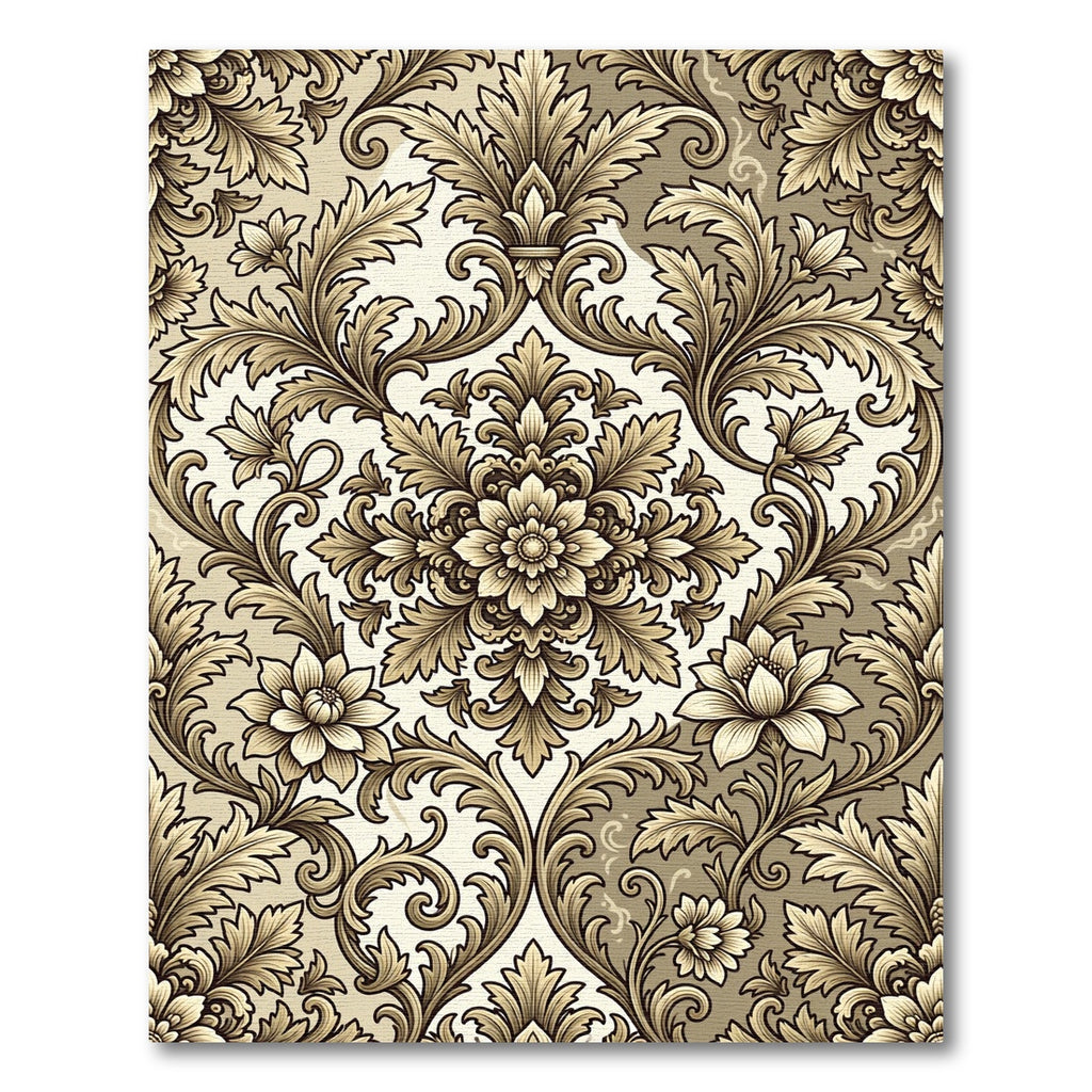 Elegant Cream and Gold Damask Swirl Rug