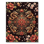 Golden Dragon Lotus Floral Medallion Rug