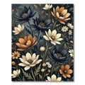 Dark Crimson Orange White Floral Arrangement Rug