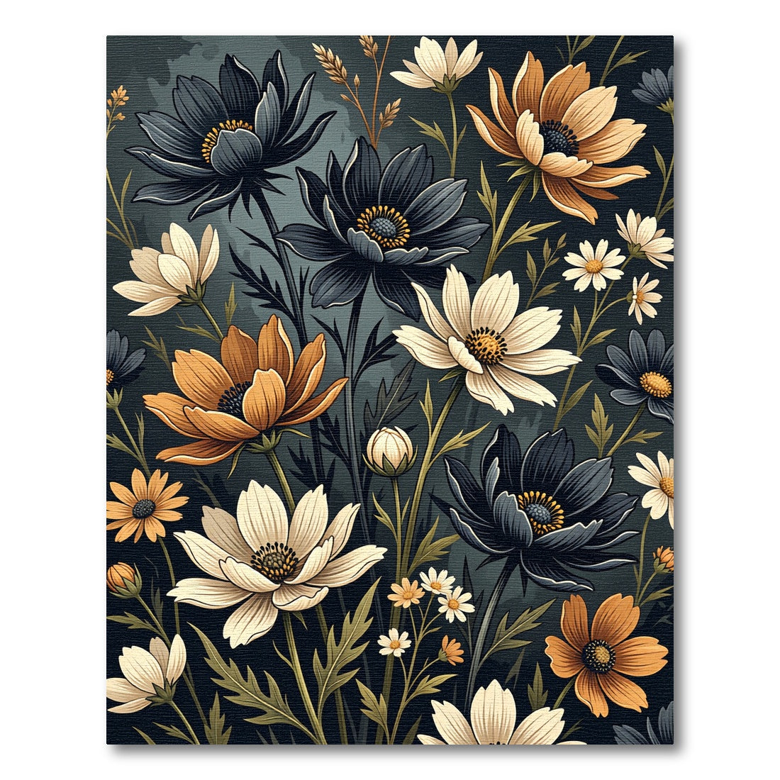 Dark Crimson Orange White Floral Arrangement Rug