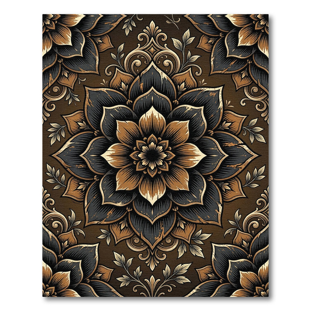 Black and Gold Floral Mandala Rug