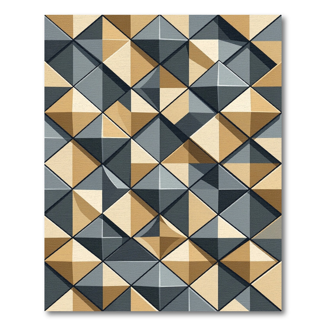 Gold Gray Geometric Diamond Illusion Rug