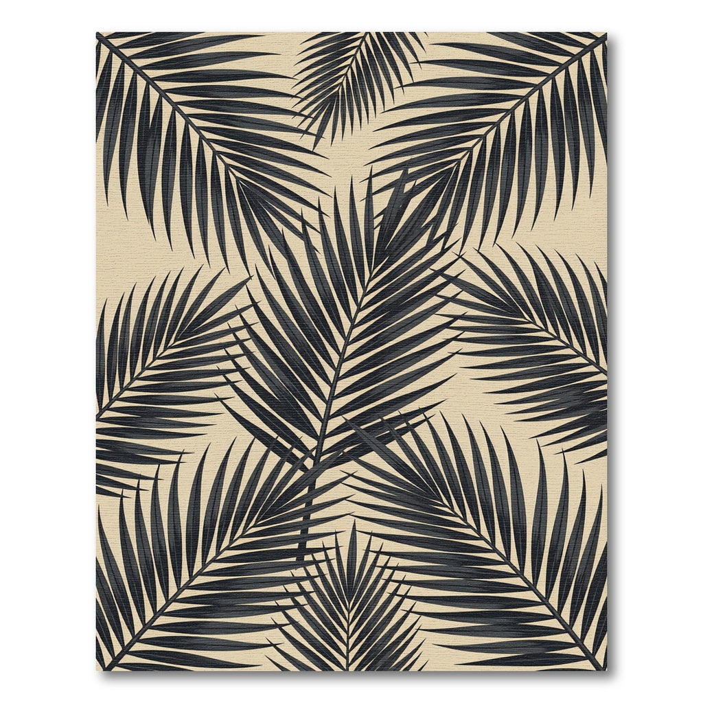 Bold Charcoal Tropical Palm Leaf Rug