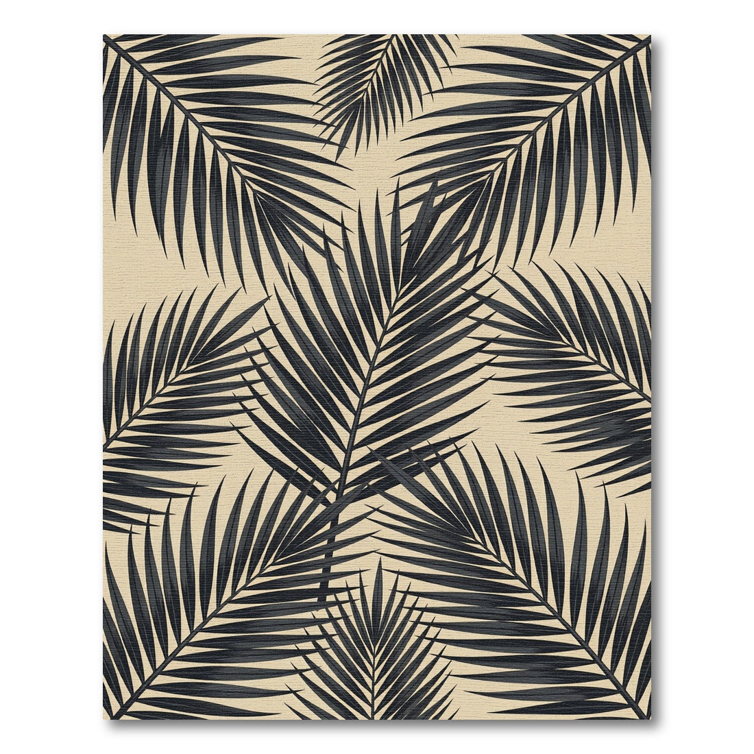 Bold Charcoal Tropical Palm Leaf Rug