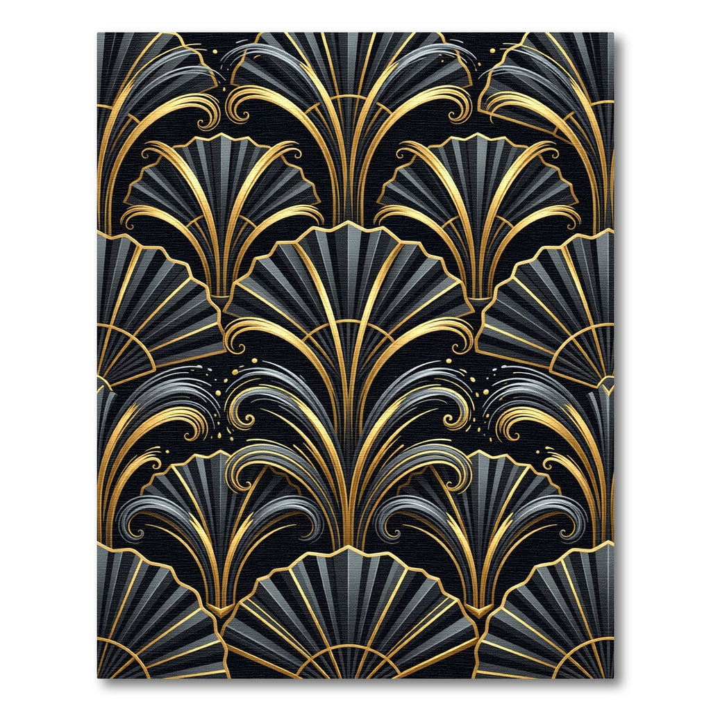 Art Deco Golden Fan Black Backdrop Rug
