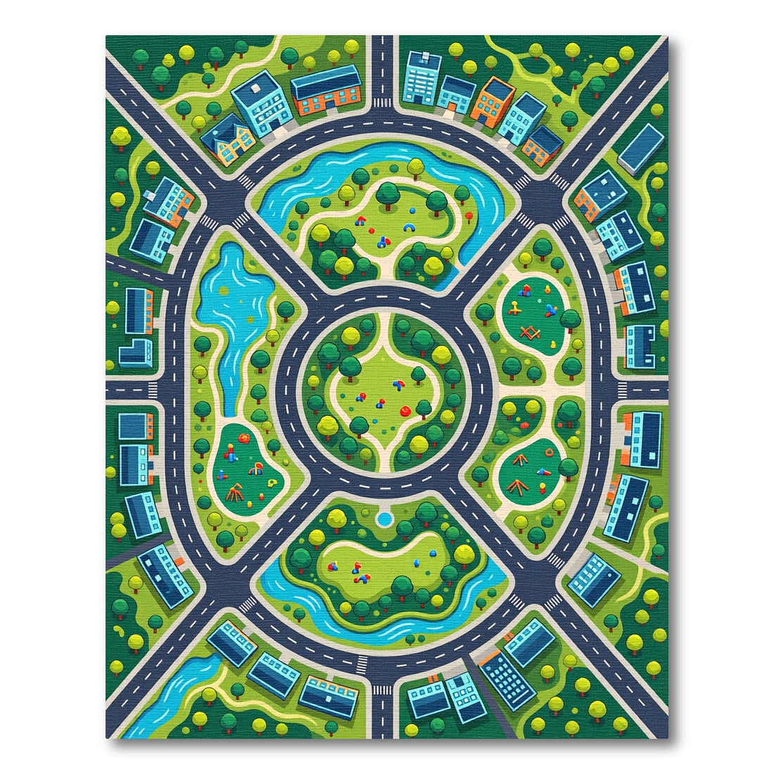 Vibrant Urban Park City Map Illustration Rug