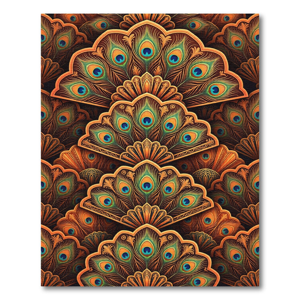 Ornate Golden Peacock Feather Fans Rug