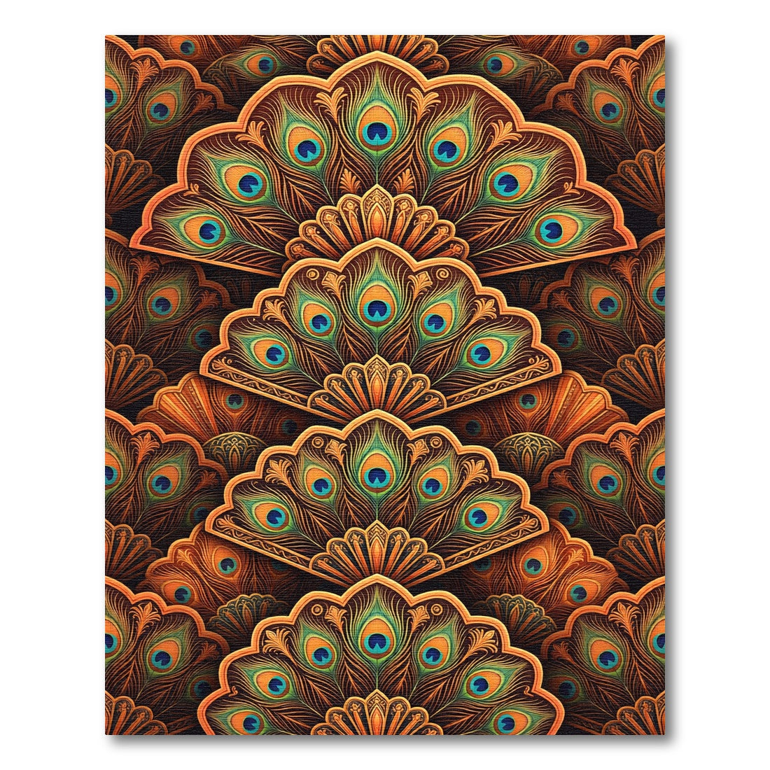 Ornate Golden Peacock Feather Fans Rug