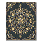 Elegant Golden Floral Mandala Midnight Slate Rug