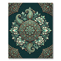 Teal and Gold Botanical Lotus Medallion Rug