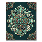 Teal and Gold Botanical Lotus Medallion Rug