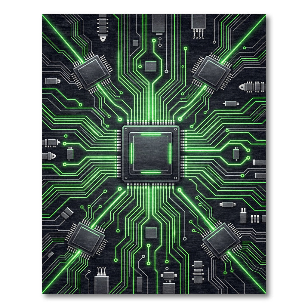 Luminous Emerald Circuitry Sci-Fi Glow Rug