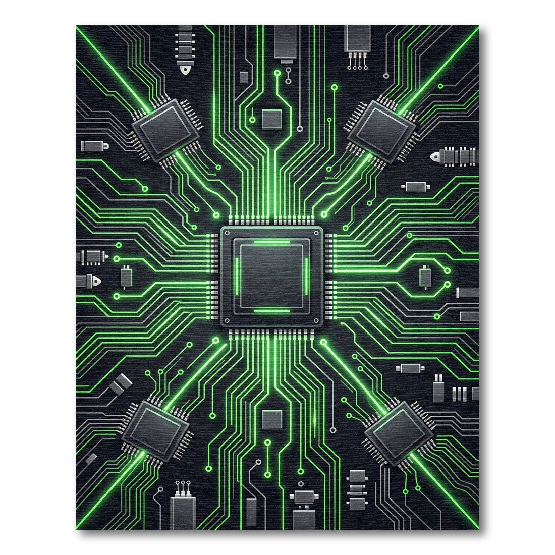 Luminous Emerald Circuitry Sci-Fi Glow Rug