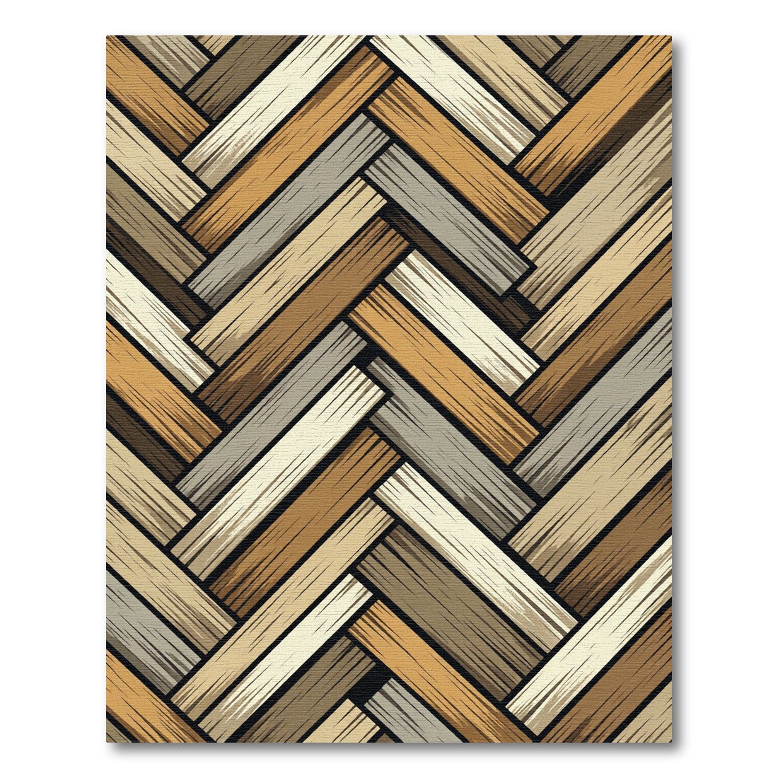 Earthy Herringbone Wood Grain Overlay Rug