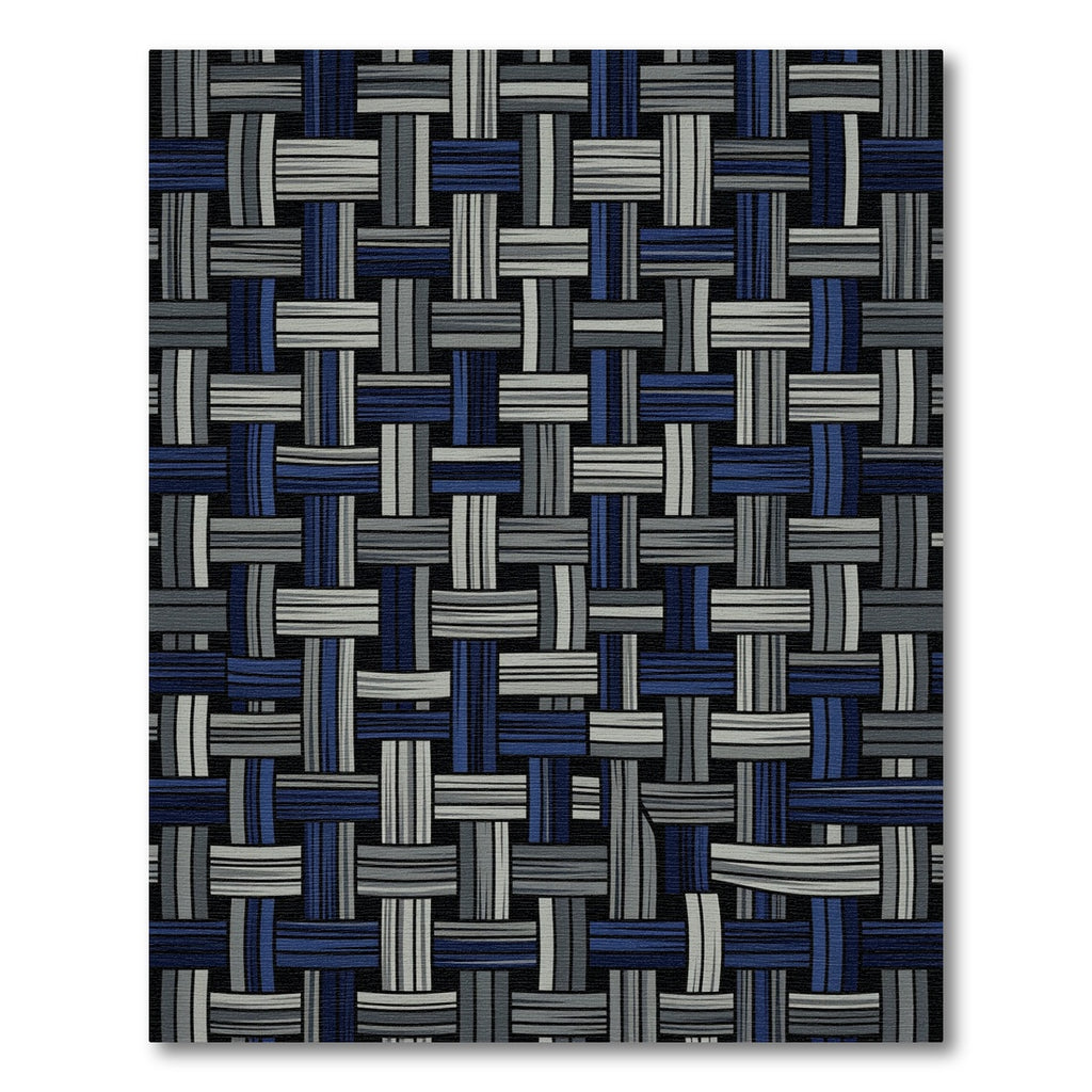 Modern Midnight Blue Interwoven Textured Grid Rug