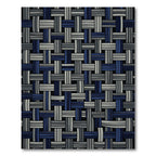 Modern Midnight Blue Interwoven Textured Grid Rug