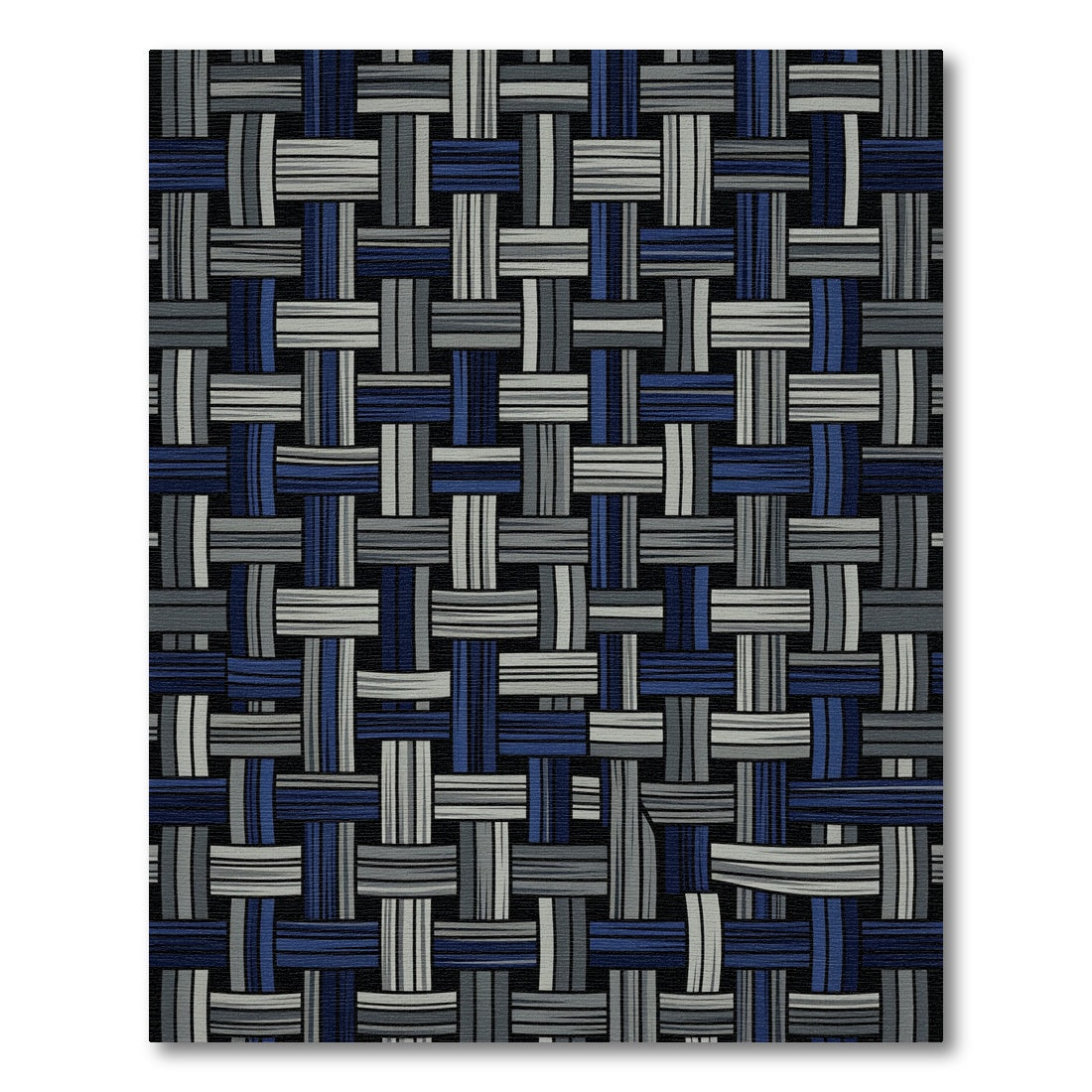 Modern Midnight Blue Interwoven Textured Grid Rug