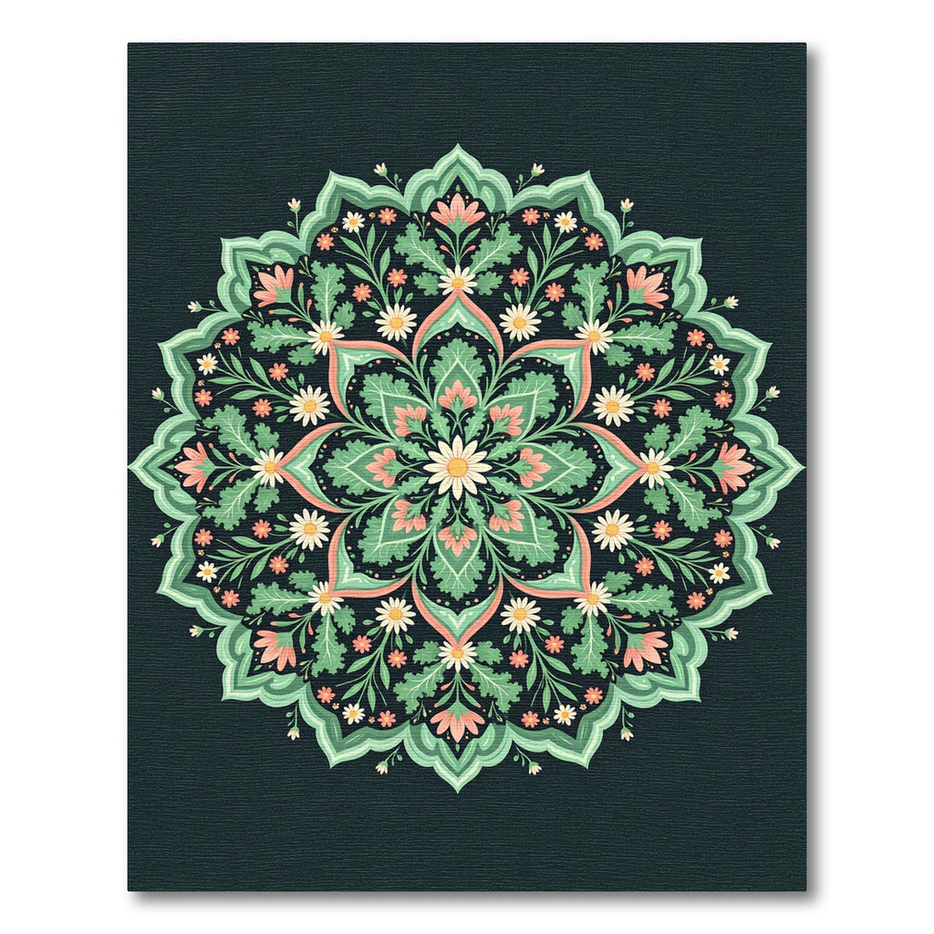 Green Coral Floral Mandala Ornament Jewel Rug