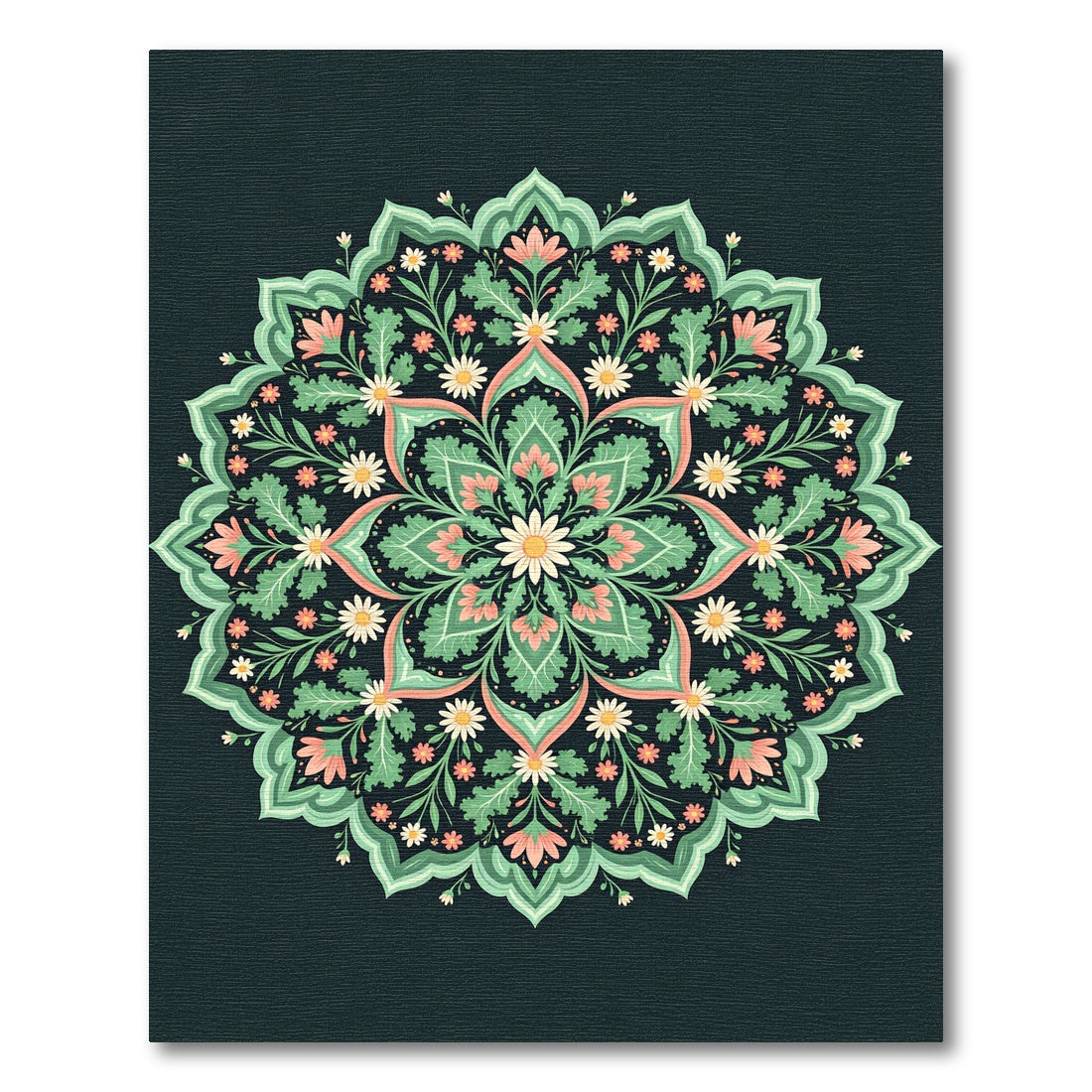 Green Coral Floral Mandala Ornament Jewel Rug