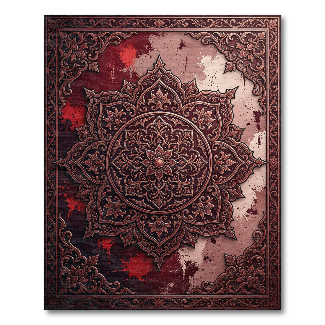 Ornate Crimson Floral Mandala Filigree Rug