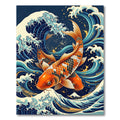 Orange Koi Fish Great Wave Art Rug