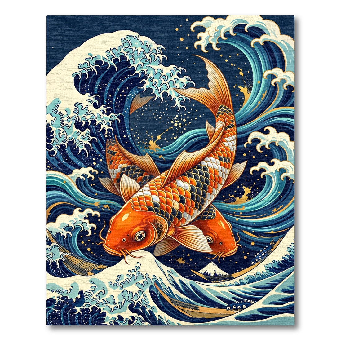 Orange Koi Fish Great Wave Art Rug