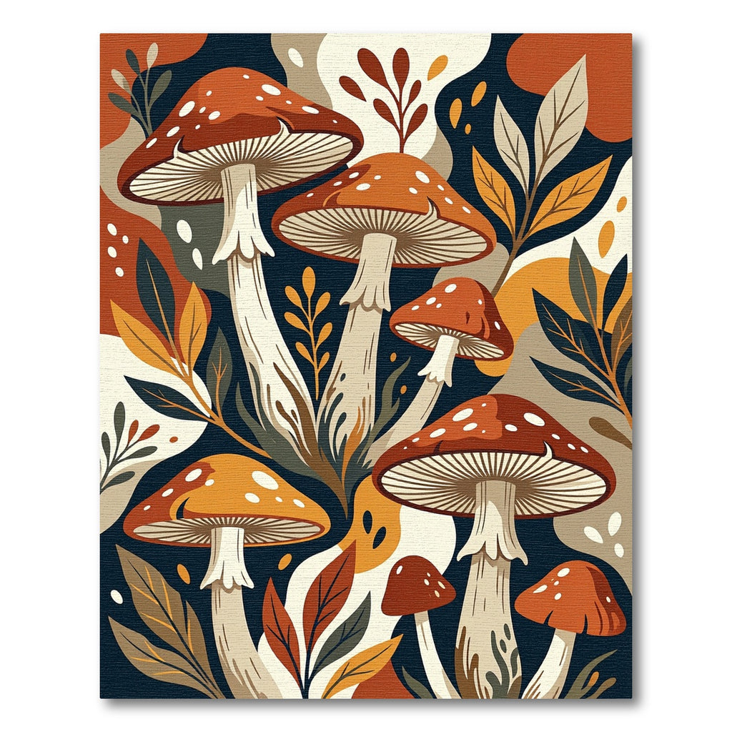 Earthy Forest Mushroom Botanical Illustration Rug