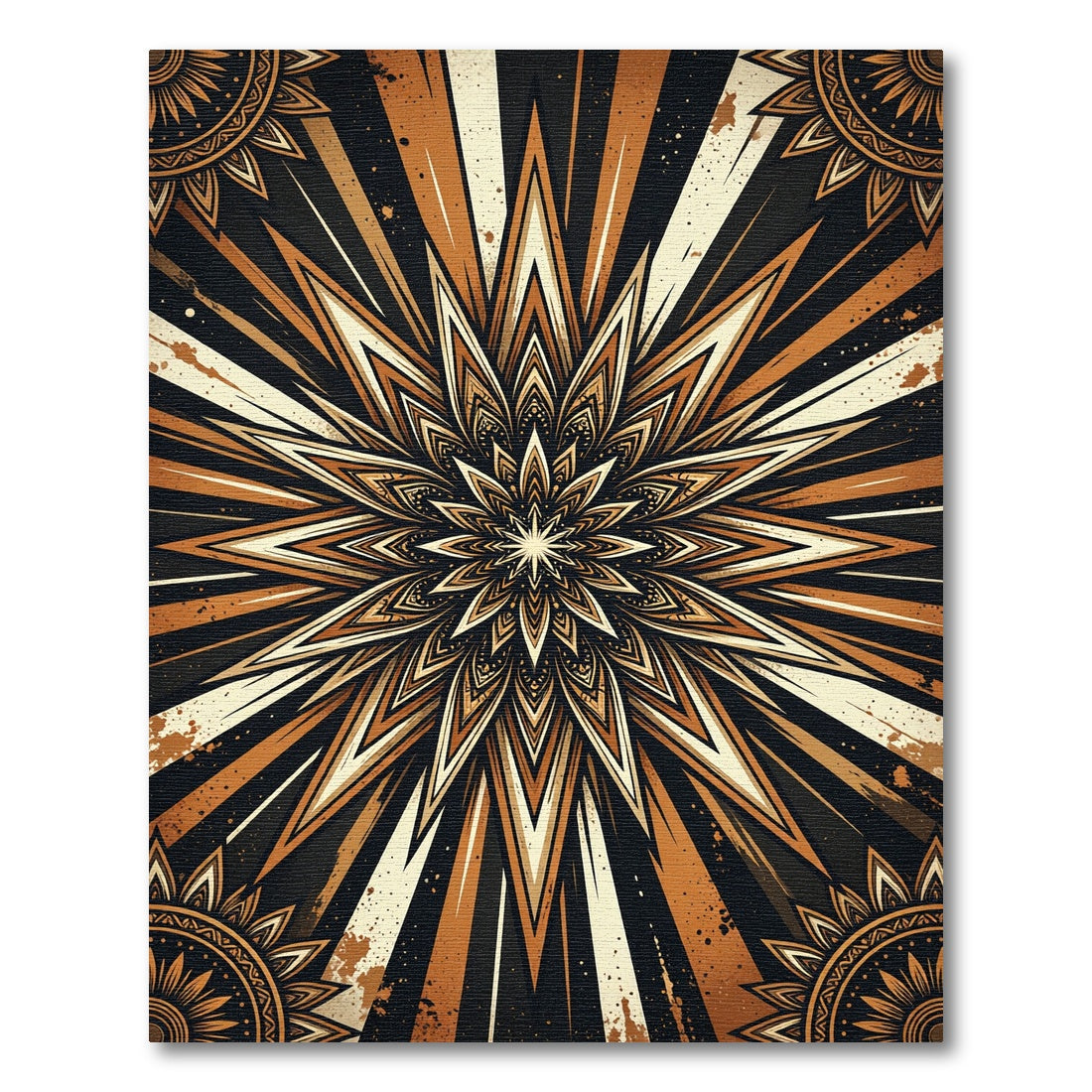 Abstract Celestial Starburst Golden Bronze Rug